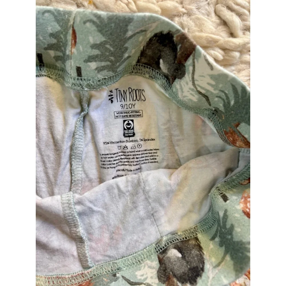 Boys Tiny Roots Bamboo Pajama Bottoms 10 Green Brown Forest Animals
